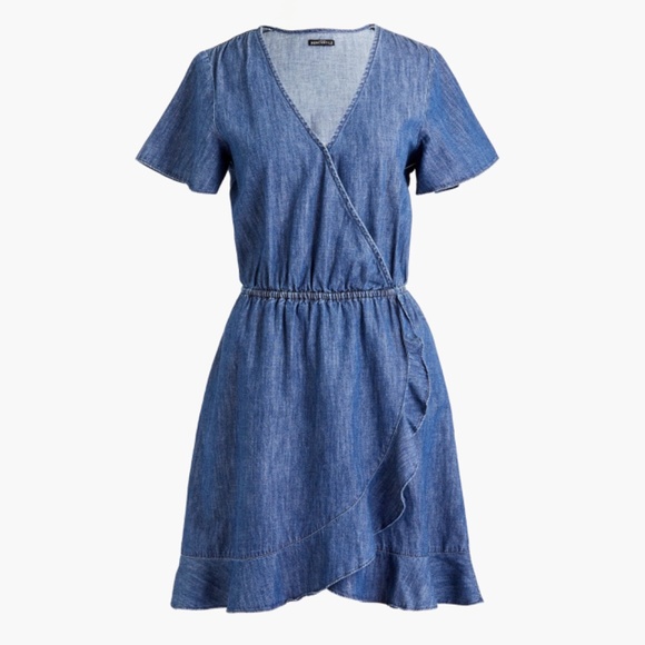 J. Crew Factory | Chambray ruffle faux-wrap dress - Picture 5 of 5